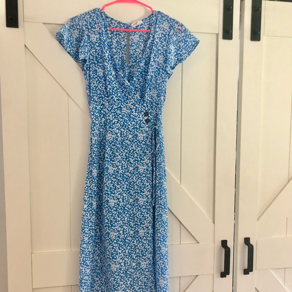 Sienna Sky Faux Wrap Dress in Blue